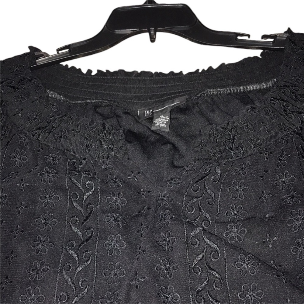 INC International Concepts size XL black semi sheer lace top lined 3/4 sleeve